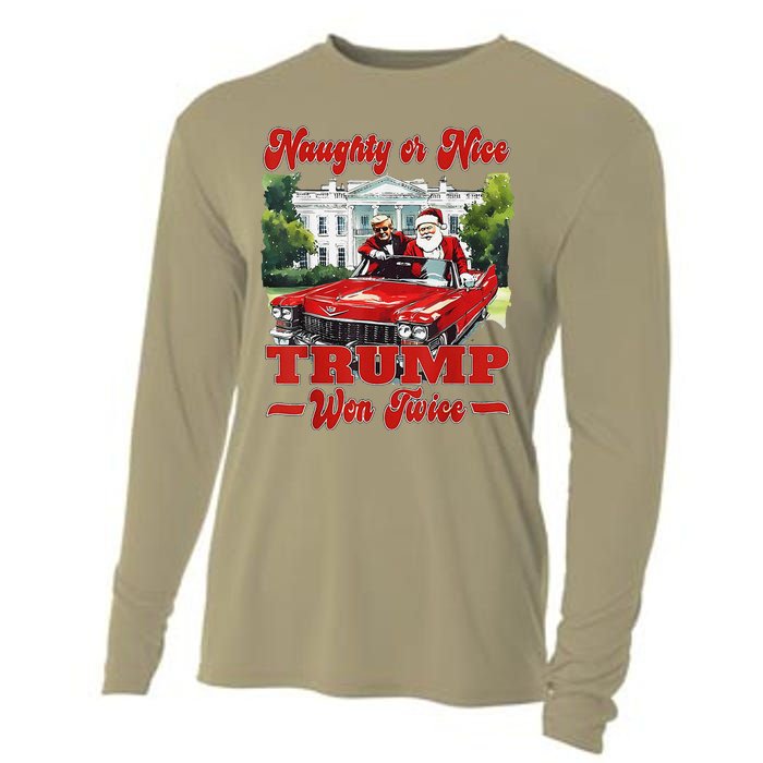 Funny Trump And Santa Naughty Or Nice Trump Won Twice Cooling Performance Long Sleeve Crew