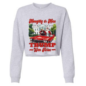 Funny Trump And Santa Naughty Or Nice Trump Won Twice Cropped Pullover Crew