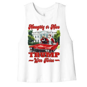 Funny Trump And Santa Naughty Or Nice Trump Won Twice Women's Racerback Cropped Tank