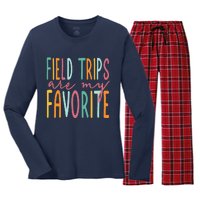 Field Trips Are My Favorite I Field Trips Children Teacher Women's Long Sleeve Flannel Pajama Set 