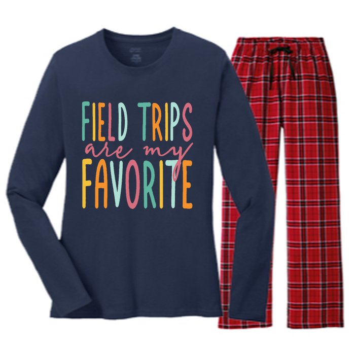 Field Trips Are My Favorite I Field Trips Children Teacher Women's Long Sleeve Flannel Pajama Set 