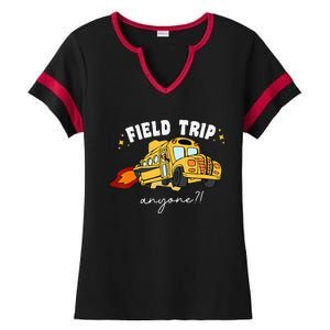 Field Trip Anyone Field Day Teacher Student School Funny Bus Ladies Halftime Notch Neck Tee