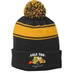 Field Trip Anyone Field Day Teacher Student School Funny Bus Stripe Pom Pom Beanie