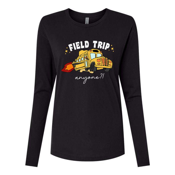 Field Trip Anyone Field Day Teacher Student School Funny Bus Womens Cotton Relaxed Long Sleeve T-Shirt