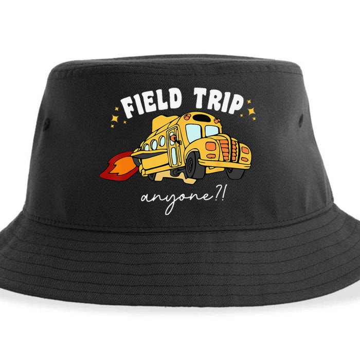 Field Trip Anyone Field Day Teacher Student School Funny Bus Sustainable Bucket Hat