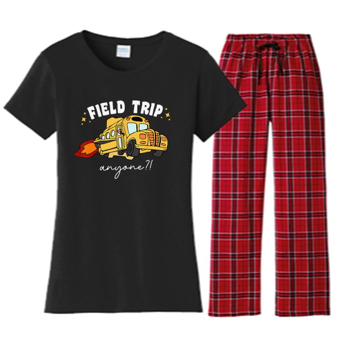 Field Trip Anyone Field Day Teacher Student School Funny Bus Women's Flannel Pajama Set