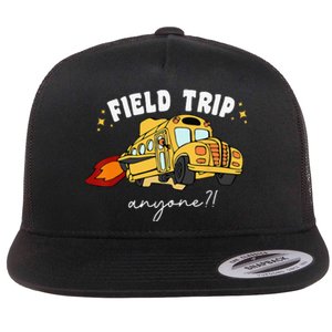 Field Trip Anyone Field Day Teacher Student School Funny Bus Flat Bill Trucker Hat