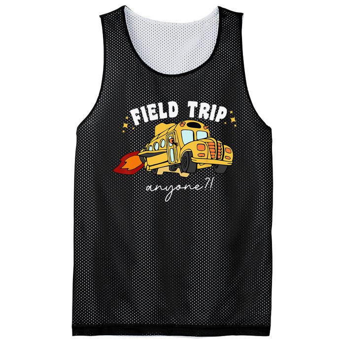 Field Trip Anyone Field Day Teacher Student School Funny Bus Mesh Reversible Basketball Jersey Tank