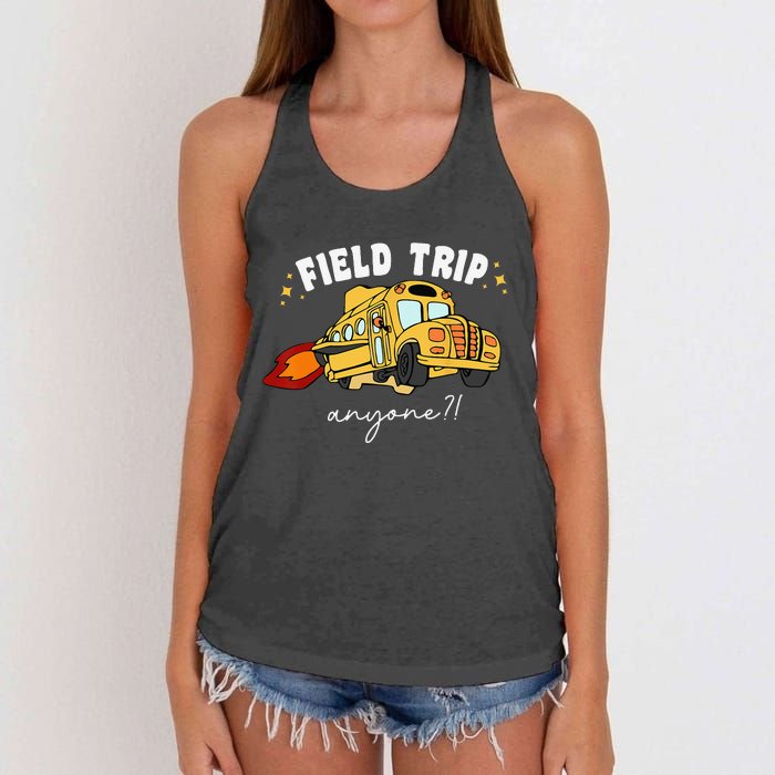 Field Trip Anyone Field Day Teacher Student School Funny Bus Women's Knotted Racerback Tank