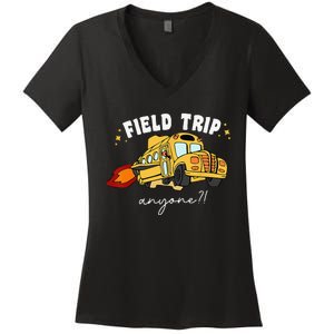 Field Trip Anyone Field Day Teacher Student School Funny Bus Women's V-Neck T-Shirt