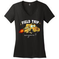 Field Trip Anyone Field Day Teacher Student School Funny Bus Women's V-Neck T-Shirt