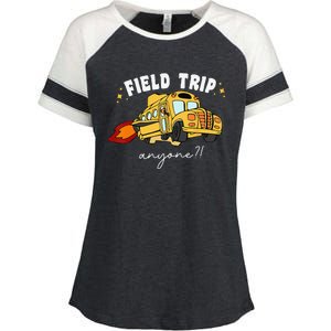 Field Trip Anyone Field Day Teacher Student School Funny Bus Enza Ladies Jersey Colorblock Tee