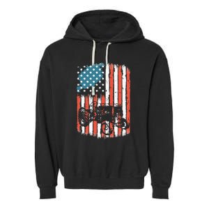 Farm Tractors American Flag Usa Patriotic Farming Rancher Garment-Dyed Fleece Hoodie