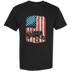 Farm Tractors American Flag Usa Patriotic Farming Rancher Garment-Dyed Heavyweight T-Shirt