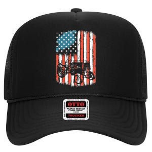 Farm Tractors American Flag Usa Patriotic Farming Rancher High Crown Mesh Back Trucker Hat