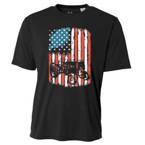 Farm Tractors American Flag Usa Patriotic Farming Rancher Cooling Performance Crew T-Shirt