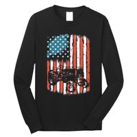 Farm Tractors American Flag Usa Patriotic Farming Rancher Long Sleeve Shirt