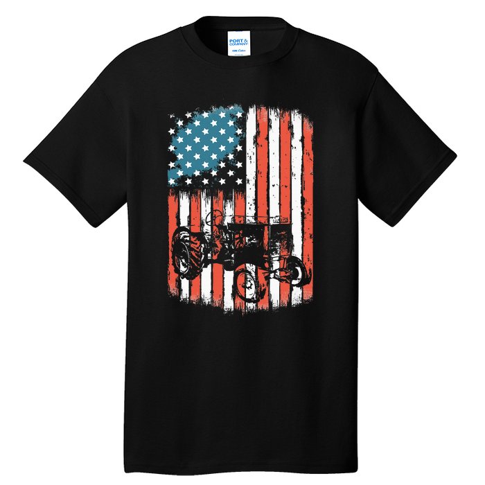 Farm Tractors American Flag Usa Patriotic Farming Rancher Tall T-Shirt