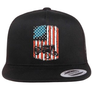 Farm Tractors American Flag Usa Patriotic Farming Rancher Flat Bill Trucker Hat