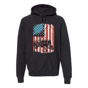 Farm Tractors American Flag Usa Patriotic Farming Rancher Premium Hoodie