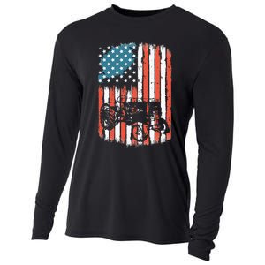 Farm Tractors American Flag Usa Patriotic Farming Rancher Cooling Performance Long Sleeve Crew