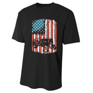 Farm Tractors American Flag Usa Patriotic Farming Rancher Performance Sprint T-Shirt