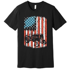 Farm Tractors American Flag Usa Patriotic Farming Rancher Premium T-Shirt