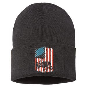 Farm Tractors American Flag Usa Patriotic Farming Rancher Sustainable Knit Beanie