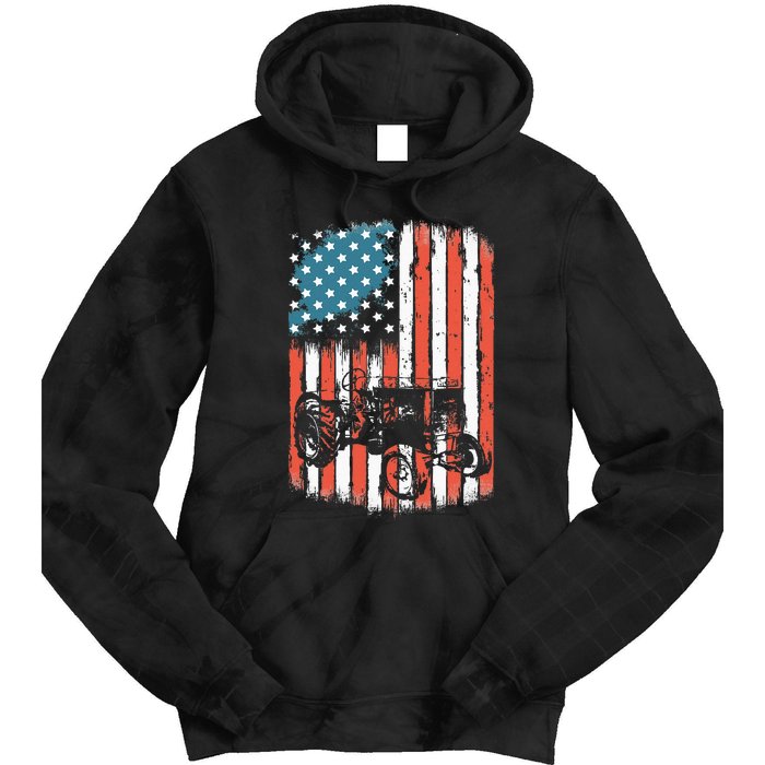 Farm Tractors American Flag Usa Patriotic Farming Rancher Tie Dye Hoodie