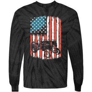 Farm Tractors American Flag Usa Patriotic Farming Rancher Tie-Dye Long Sleeve Shirt