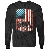 Farm Tractors American Flag Usa Patriotic Farming Rancher Tie-Dye Long Sleeve Shirt