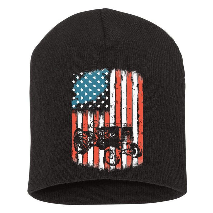 Farm Tractors American Flag Usa Patriotic Farming Rancher Short Acrylic Beanie