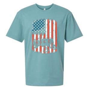 Farm Tractors American Flag Usa Patriotic Farming Rancher Sueded Cloud Jersey T-Shirt