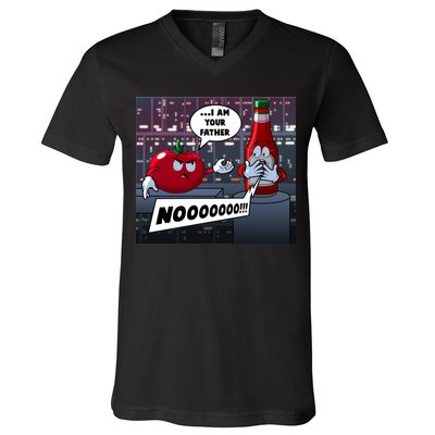 Funny Tomato And Ketchup I Am Your Father V-Neck T-Shirt