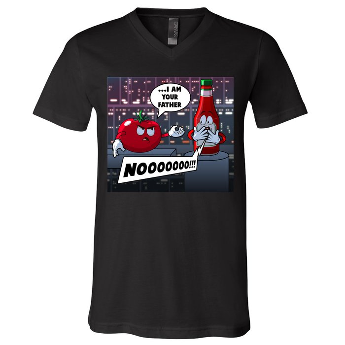 Funny Tomato And Ketchup I Am Your Father V-Neck T-Shirt