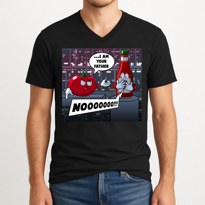 Funny Tomato And Ketchup I Am Your Father V-Neck T-Shirt