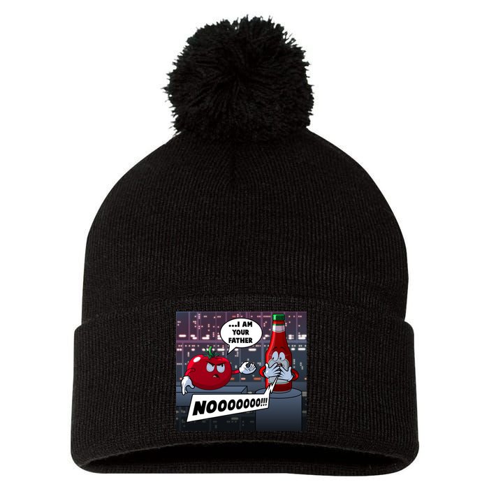 Funny Tomato And Ketchup I Am Your Father Pom Pom 12in Knit Beanie
