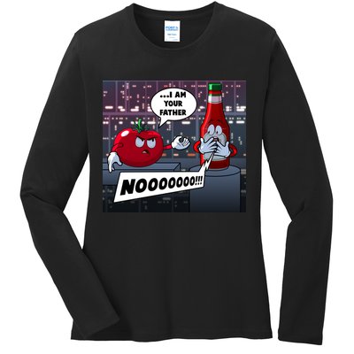 Funny Tomato And Ketchup I Am Your Father Ladies Long Sleeve Shirt