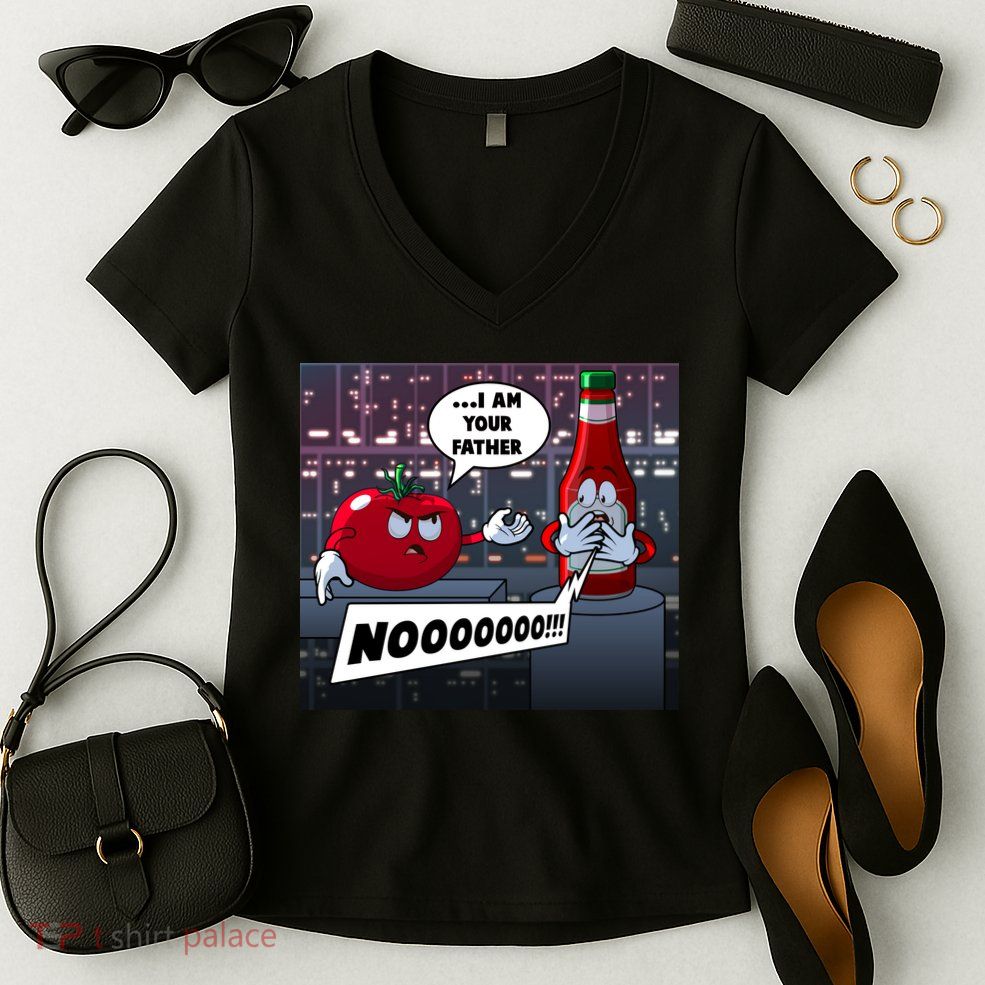 Funny Tomato And Ketchup I Am Your Father Women's V-Neck T-Shirt