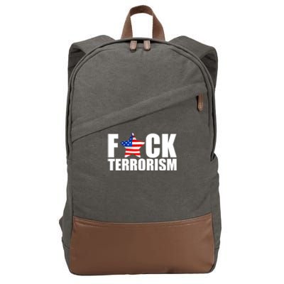 Fuck Terrorists! American Flag Star Cotton Canvas Backpack