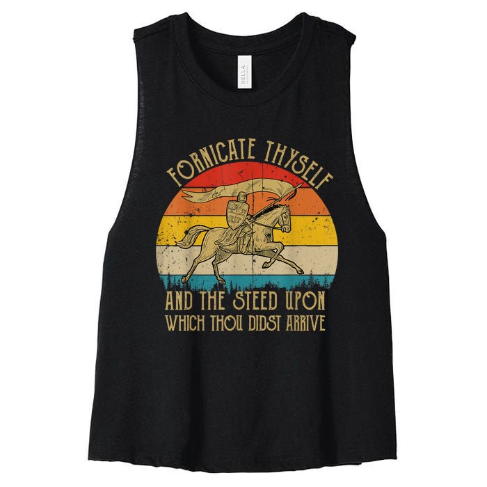 Fornicate Thyself And The Steed Upon Which Thou Didst Arrive Women's Racerback Cropped Tank