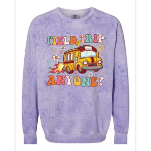 Field Trip Anyone Groovy School Bus Driver Yellow Bus Colorblast Crewneck Sweatshirt