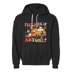 Field Trip Anyone Groovy School Bus Driver Yellow Bus Garment-Dyed Fleece Hoodie