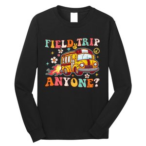 Field Trip Anyone Groovy School Bus Driver Yellow Bus Long Sleeve Shirt