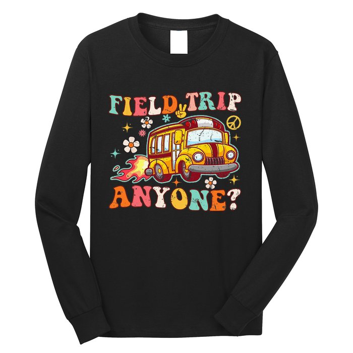 Field Trip Anyone Groovy School Bus Driver Yellow Bus Long Sleeve Shirt