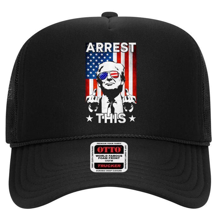 Funny Trump Arrest This American Flag Trump 2024 High Crown Mesh Back Trucker Hat