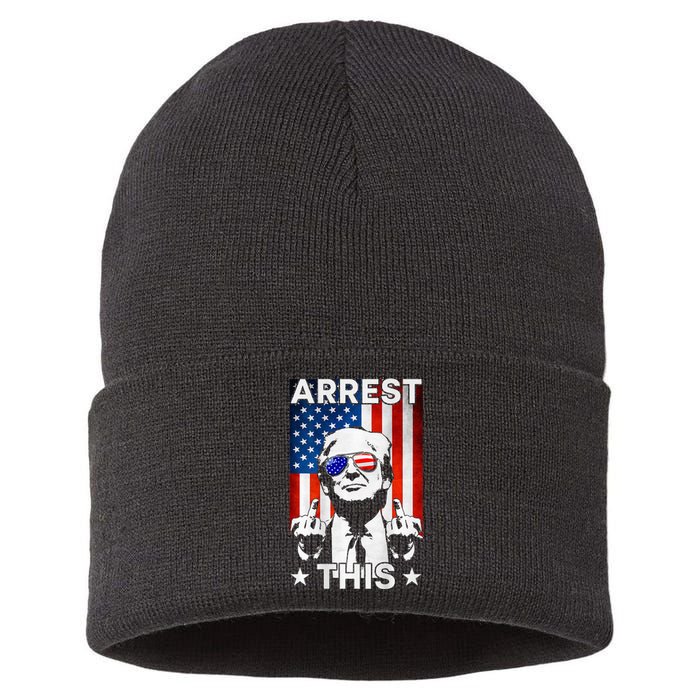 Funny Trump Arrest This American Flag Trump 2024 Sustainable Knit Beanie