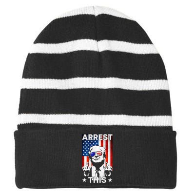 Funny Trump Arrest This American Flag Trump 2024 Striped Beanie with Solid Band