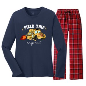 Field Trip Anyone Teacher Field Day Funny Presents Women's Long Sleeve Flannel Pajama Set 