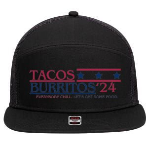 Funny Tacos And Burritos Vote 2024 7 Panel Mesh Trucker Snapback Hat